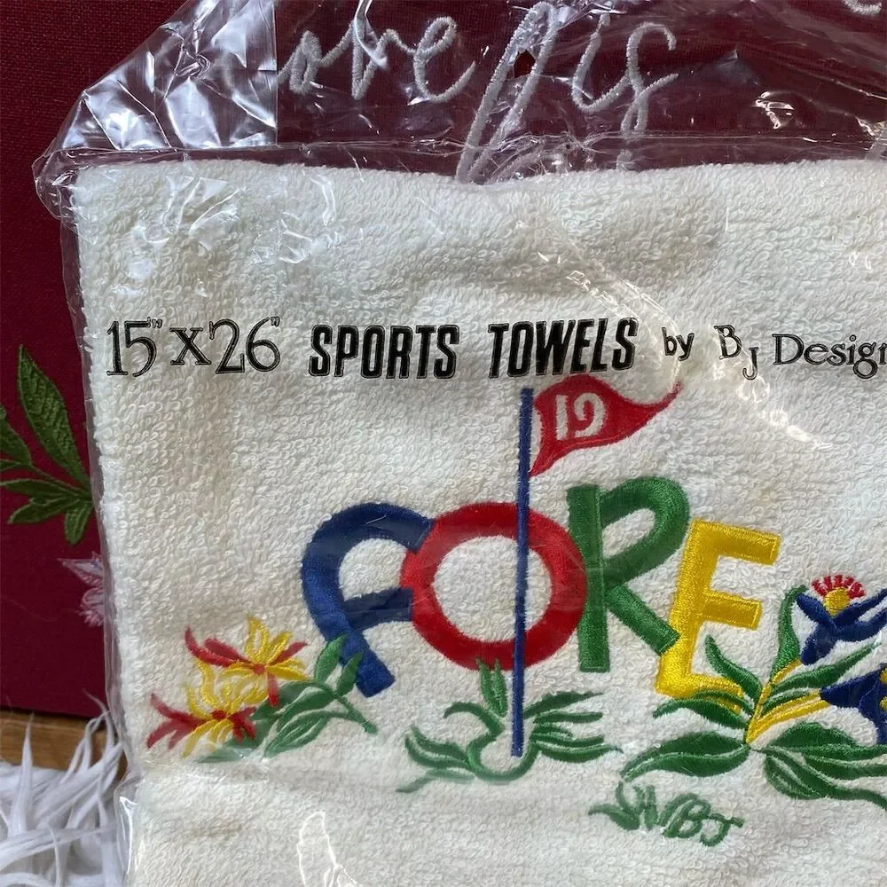 Set of 2 Vintage FORE Golf Sports Towels by BJ Designs Ltd Multicolor Retro
